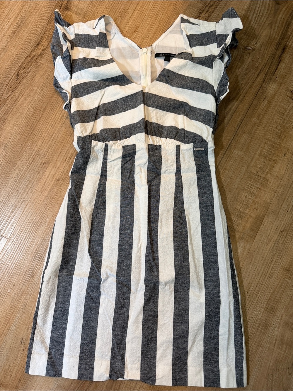 Striped V-Neck Flutter Sleeve Dress in Black and White